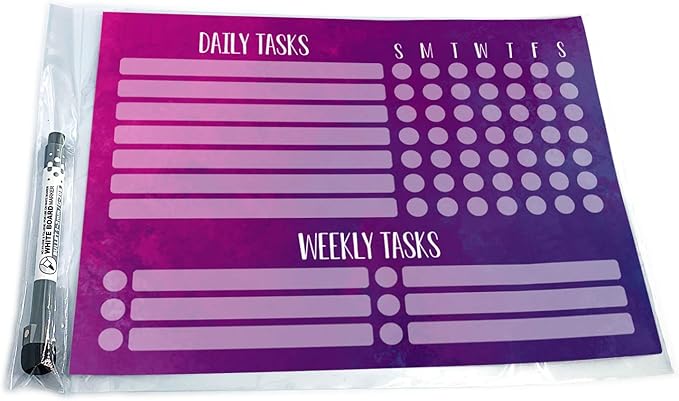 Dry Erase Whiteboard Task Planner | Removable and Restickable Adhesive Decal | Fine-Tip Magnetic Marker Included (9 x 12 inches, Watercolor)