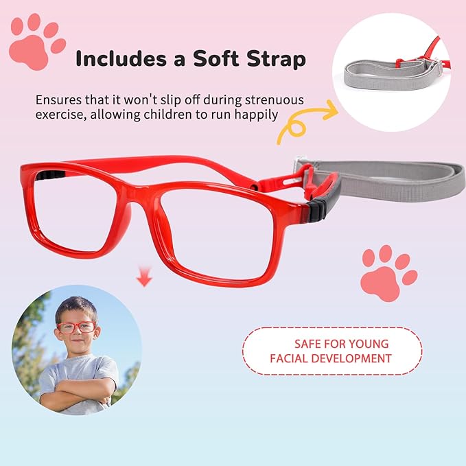 BiBiBear Toddler/Kids/Teens Glasses - Unbreakable TR90 Frame, 180° Flexible, Lightweight & Safe Glasses for Kids Age 2-15