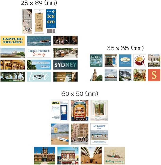 Monolike Capture The Life Sticker Pack - Sydney (102Pcs) - Variety Pack, Journal, Scrapbook, Waterproof, Fancy Sticker