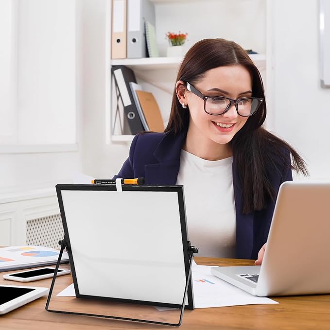 Small Magnetic Desktop White Board – Portable Mini Easel Dry Erase Whiteboard for Students Double Side to Do List Dry Erase Board with Stand for Office, School, Home 10 x 10 inches