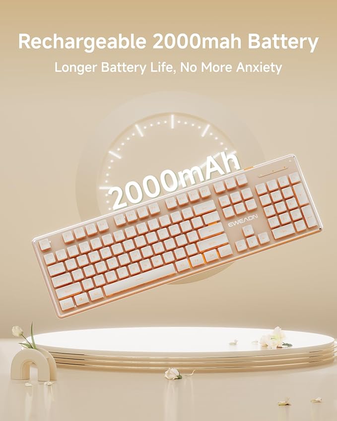 EWEADN V3 Wireless Keyboard and Mouse with Single Backlit, Metal Panel, Bluetooth/2.4G Rechargeable Computer Keyboard and Mouse Combo Silent Lighted Full Size Cute Keyboards-Rose Pink