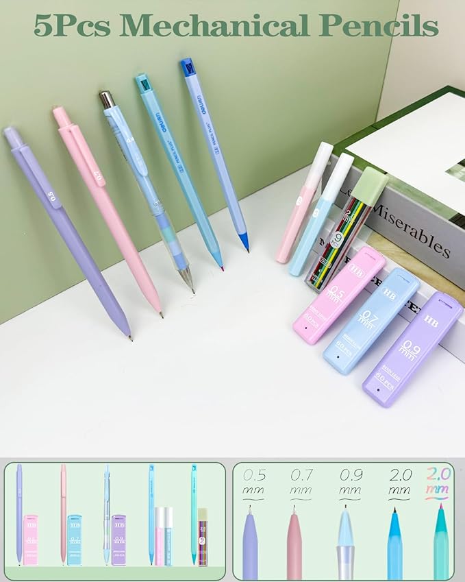 54PCS Aesthetic School Supplies with Large Pencil Case,12 Pastel Highlighters,5 Black & 6 Color Ink Gel Pens, 6-in-1 Ballpoint Pen,5 Mechanical Pencils 0.5-2.0mm Student Essentials (Green)