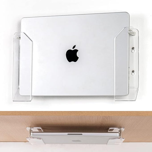 SIPRDE Wall Mount Laptop Holder - Also Available as an Under Desk Laptop Mount, Clear Acrylic, with Adhesive & Screw, for Macbooks, Surface, Keyboards, Switch, Tablets & More
