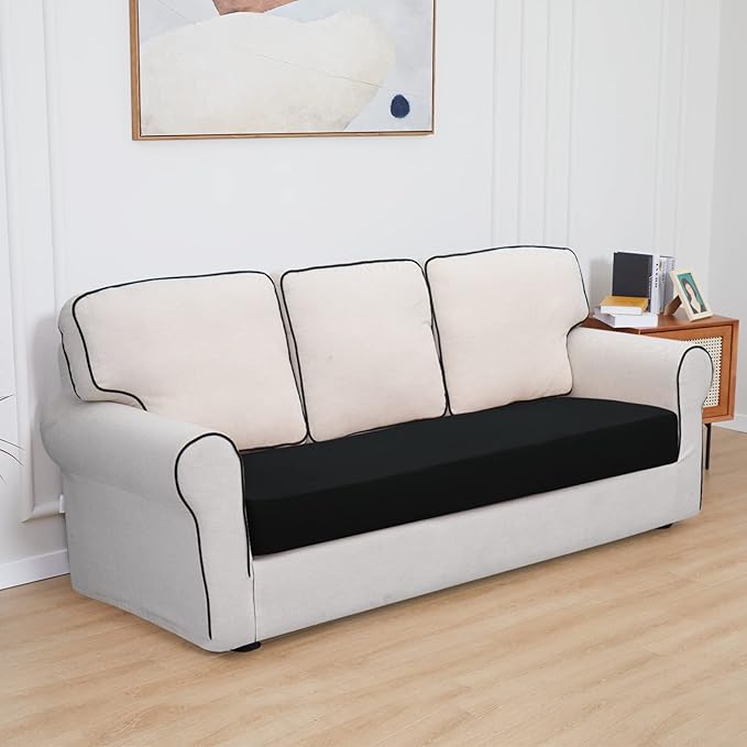 Easy-Going 100% Waterproof Sofa Seat Cushion Slipcovers Couch Cushion Cover Stretch Furniture Protector for Kids, Pets (Sofa Cushion, Black)