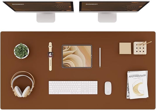 K KNODEL Large Office Leather Desk Mat, Mouse and Keyboard Pad, Computer and Laptop Mat, Desktop Protector and Cover, Writing Pad and Blotter (47.2"x23.6", Brown)