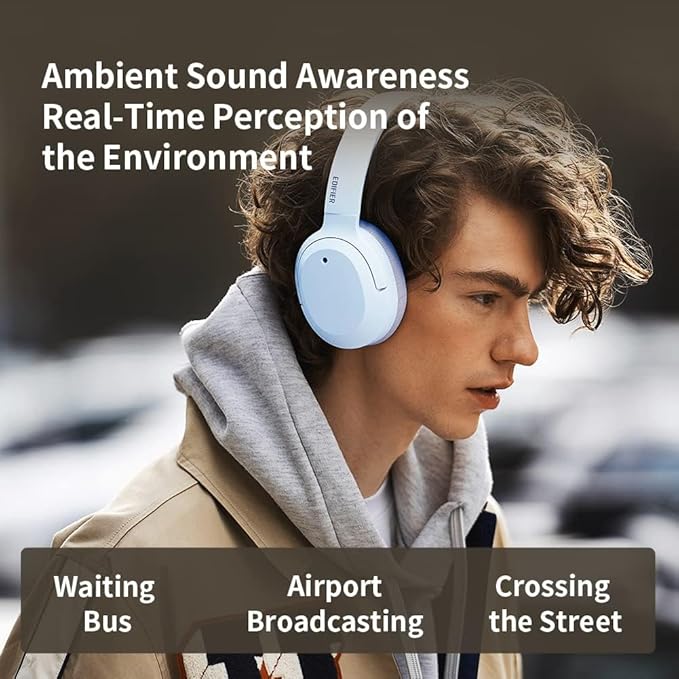 Edifier W820NB Plus Over-Ear Active Noise Cancelling Headphones, Clear Calls with Deep Noise Reduction,Bluetooth Headphones with LDAC for Hi Res Wireless Audio Comfortable Fit,Bluetooth 5.2, Ivory