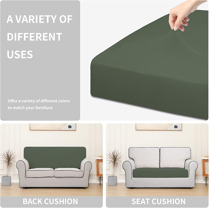 Easy-Going 100% Waterproof Loveseat Sofa Seat Cushion Slipcovers Couch Cushion Cover Stretch Furniture Protector for Kids, Pets (Loveseat Cushion, Grayish Green)