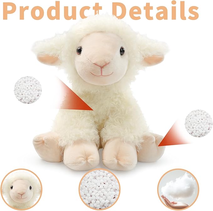 Plush Lamb Sitting Toys Stuffed Animal, Realistic Sheep Stuffed Animal Toy Characters Stuffed Filled in Limbs 8.5 Inch Soft Huggable Gifts for Kids with Stuffed Animals Birthday Gift for Girls Boys