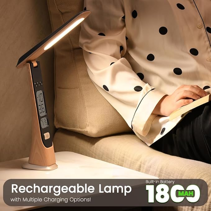 WILIT Rechargeable Lamps Cordless Table Lamp, Foldable Portable Desk Lamp - LED Battery Operated Lights with Stepless Brightness&Time Display for Office Lamp, Book Lights, College Dorm Essentials