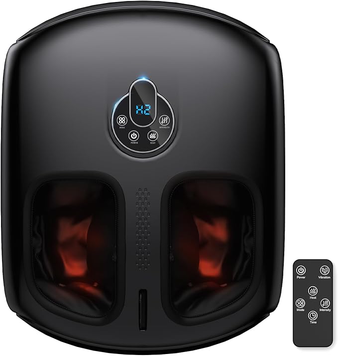 Foot Massager Machine with Heat - Shiatsu, Kneading, Rolling Compression, 4 Modes & 5 Intensity Levels, Versatile Control Methods for Home Office Relaxation, Gift for Men Women