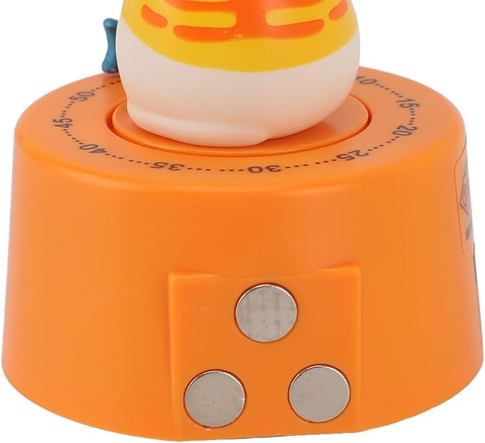 Mechanical Countdown Timer, 60 Minutes Mechanical Kitchen Timer Eco Friendly Loud Alarm Magnetic Base Cute Animal Shape for Kitchen (Kitten with Orange Base)