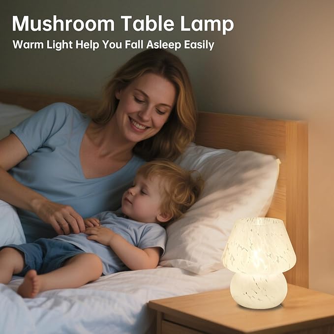 Mushroom Lamp Table Lamp for Bedroom,Small Desk Bedside Lamps for Living Room,Mushroom Decor Cute Mini Modern Mid Century Lamps for Night Stands,Aesthetic Home Living Room Decor(White)