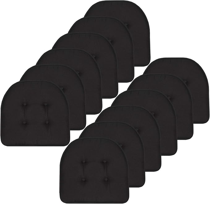 Sweet Home Collection Chair Cushion Memory Foam Pads Tufted Slip Non Skid Rubber Back U-Shaped 17" x 16" Seat Cover, 12 Count (Pack of 1), Black
