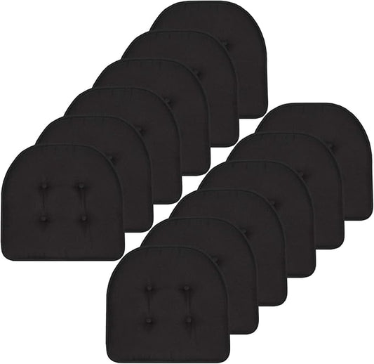 Sweet Home Collection Chair Cushion Memory Foam Pads Tufted Slip Non Skid Rubber Back U-Shaped 17" x 16" Seat Cover, 12 Count (Pack of 1), Black