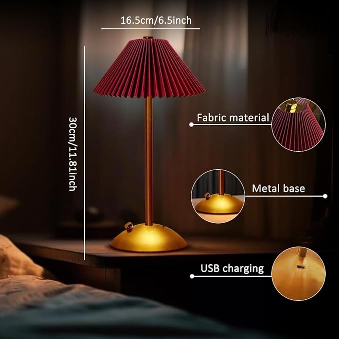 Portable LED Table Lamp with Touch Sensor, 3 Color Touch Control Rechargeable Lamp,3-Levels Brightness Metal Desk Lamp, Night Light (Red)