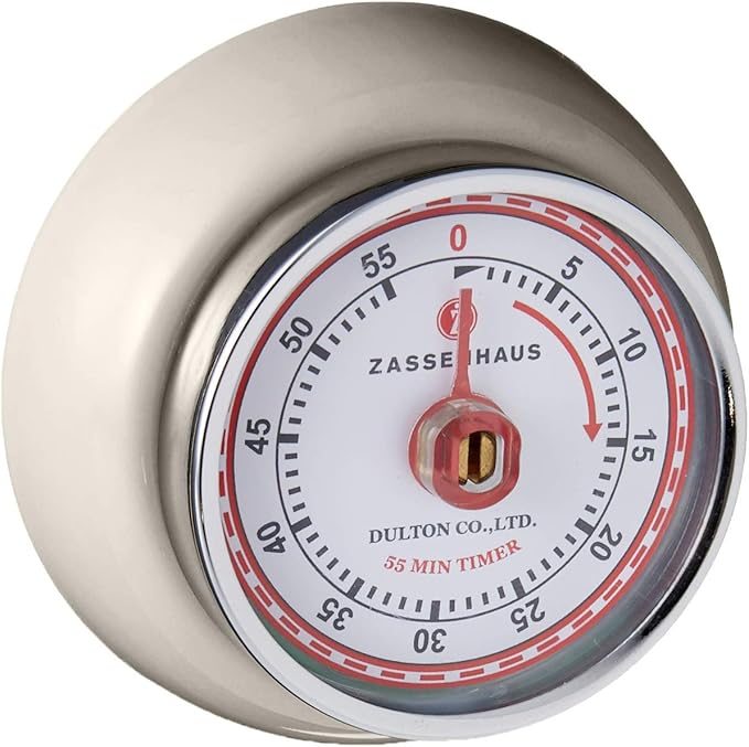 Zassenhaus Magnetic Retro Kitchen Timer, Classic Mechanical Cooking Timer (Cream)