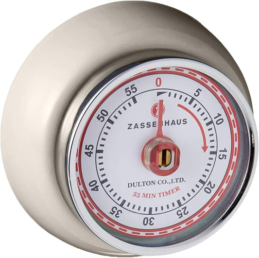 Zassenhaus Magnetic Retro Kitchen Timer, Classic Mechanical Cooking Timer (Cream)
