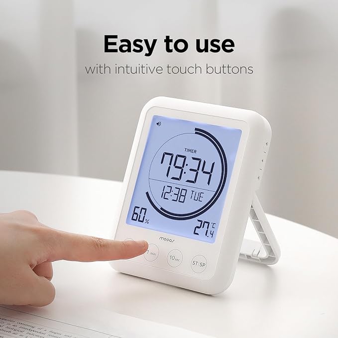 mooas Visual Shower Clock Digital Bathroom Shower Clock Waterproof Shower Timer, Temperature & Humidity, Large Backlit Display, Countdown Countup Productivity Timer for Kitchen & Bathroom