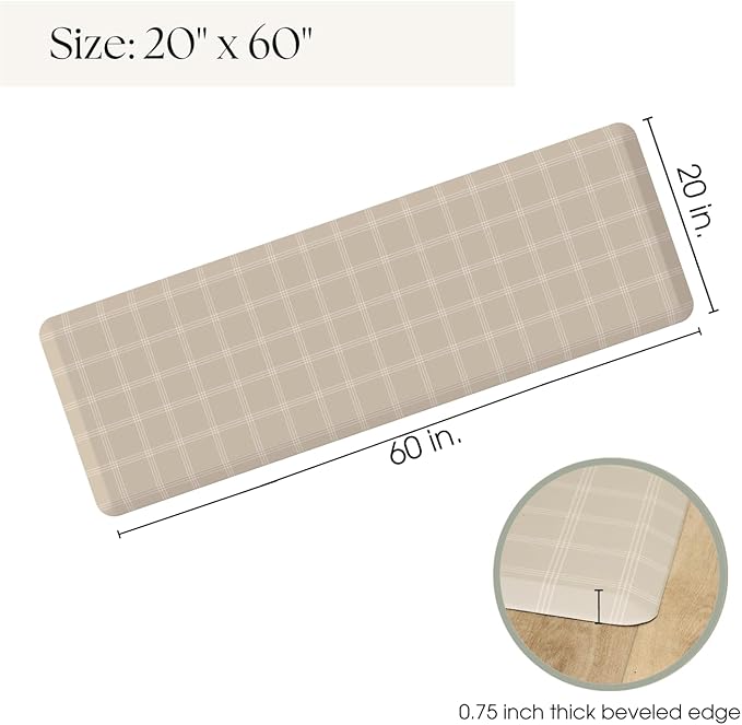 Anti Fatigue Mat by Laurel Lane Co. – Designer Anti Fatigue Mats for Kitchen Floor, Kitchen Mats for Floor, Desk Mat – Cushioned 0.75" Thick – Stain Resistant – Non-Skid Bottom – 20" x 60"