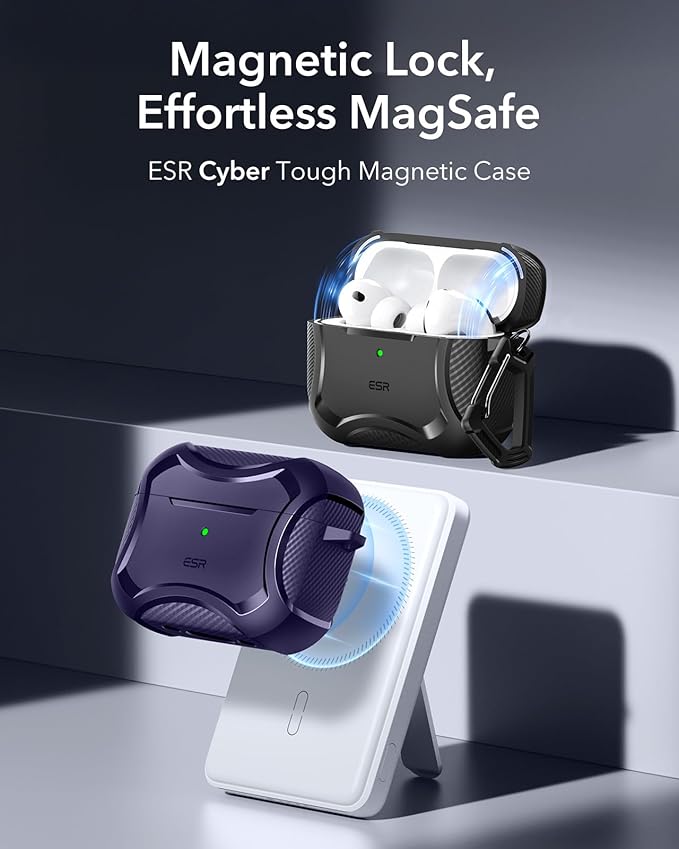 ESR for AirPods Pro 3 Case (2025), Compatible with Airpods Pro 3rd Generation Case (USB-C Cable), Magnetic Lid, MagSafe Ready, Powerful Drop Protection, Cyber Series, Purple
