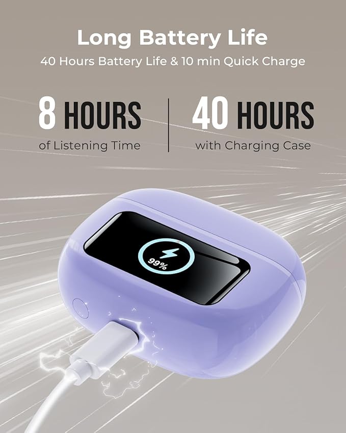 Wireless Earbuds, Black Plastic in-Ear Headphones with Touch Control, Bluetooth 5.0, Noise Cancellation, Charging Case, for Music