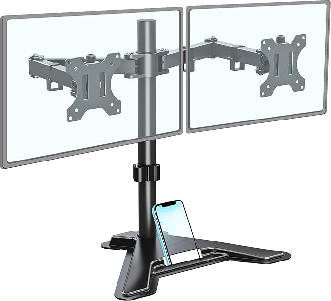 MOUNTUP Dual Monitor Stand - Freestanding & Height Adjustable Monitor Desk Mount, Steady VESA Mount Holds Max 17.6 lbs, Computer Monitor Stand for 2 Screens up to 27 inches, MU1002