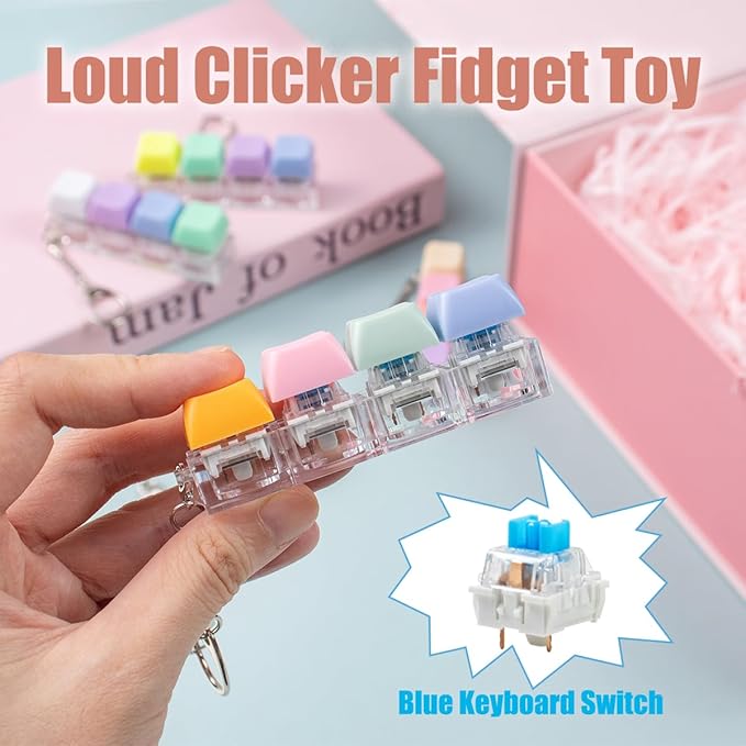 5Pcs Keyboard Fidget Toy, Colorful Loud Fidget Keyboard Keychain 4-in-1 Keyboard Clicker Fidget Toy Stress Relief, Fidget Sensory Fun Toys for Anxiety Decompression
