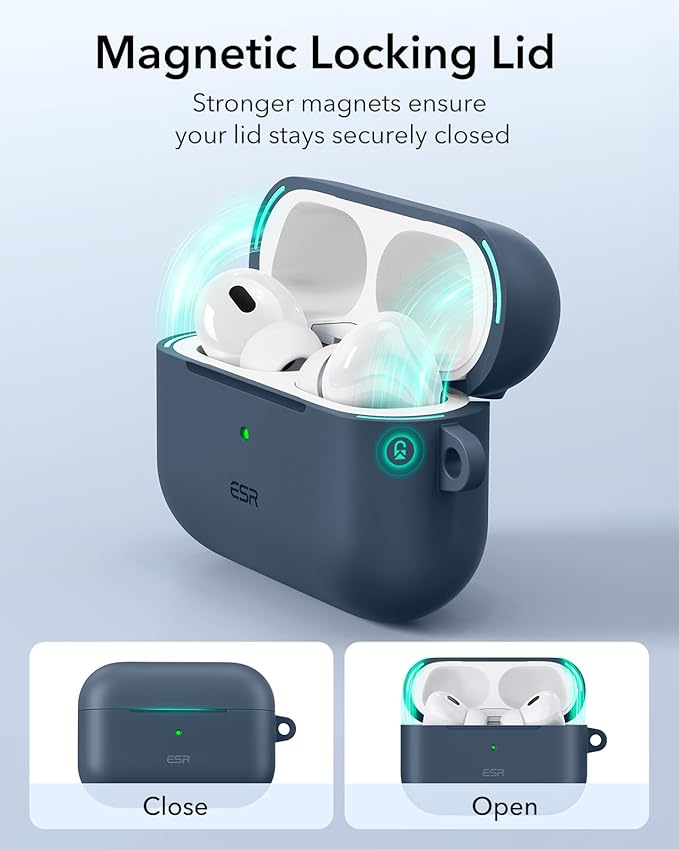 ESR for AirPods Pro 2 Case, Compatible with Airpods Pro 2nd Generation Case (2023/2022/2019), Compatible with MagSafe, Magnetic Lid Lock, Full Drop Protection, Blue