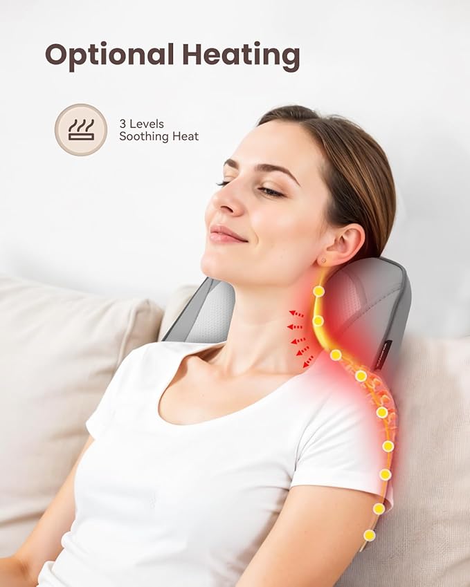 COMFIER Shiatsu Back Massager with Heat & Vibration, Kneed Neck Shoulder Massager for Pain Relief Deep Tissue, Neck Massage Pillow, Portable Lower Back Massager for Chair, Car, Home Office Use-Gray