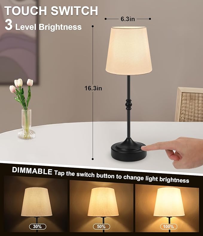 Cordless Lamp Rechargeable LED Table Lamp, 5000mAh Battery Operated, 3 Level Brightness, Portable Night Bedside Lamp, Ambient Desk Light for Home Decor, Patio, Restaurant, Dinning