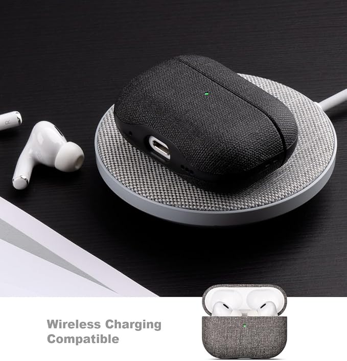 LOPIE Case for AirPods Pro 2nd Generation - Handmade AirPods Pro 2 Case Cover with Lanyard - Made of Vegan Leather - Canvas Style - Protective Hard Shell Cover - Wireless Charging Compatible - Gray