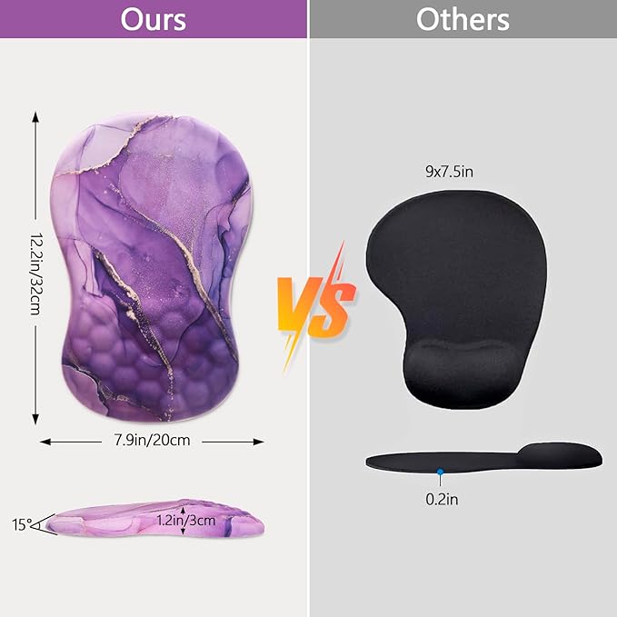 Mouse Pad Wrist Support, Laokiiy Ergonomic Mouse Pad with Wrist Rest, Comfortable Computer Mouse Pad for Laptop, Pain Relief Mousepad with Non-Slip PU Base Purple