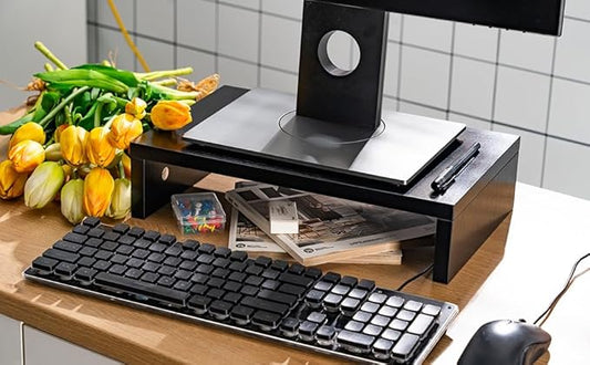 Black Monitor Riser - Wooden Stand for Monitors & Laptops, 15-Inch, 2 Pack