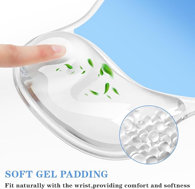 Mouse Pad with Wrist Rest,Ergonomic Mouse Pad with Comfortable Gel Wrist Rest Support and Non-Slip PU Base for Easy Typing Pain Relief, Durable and Washable (Transparent Blue Gradient)