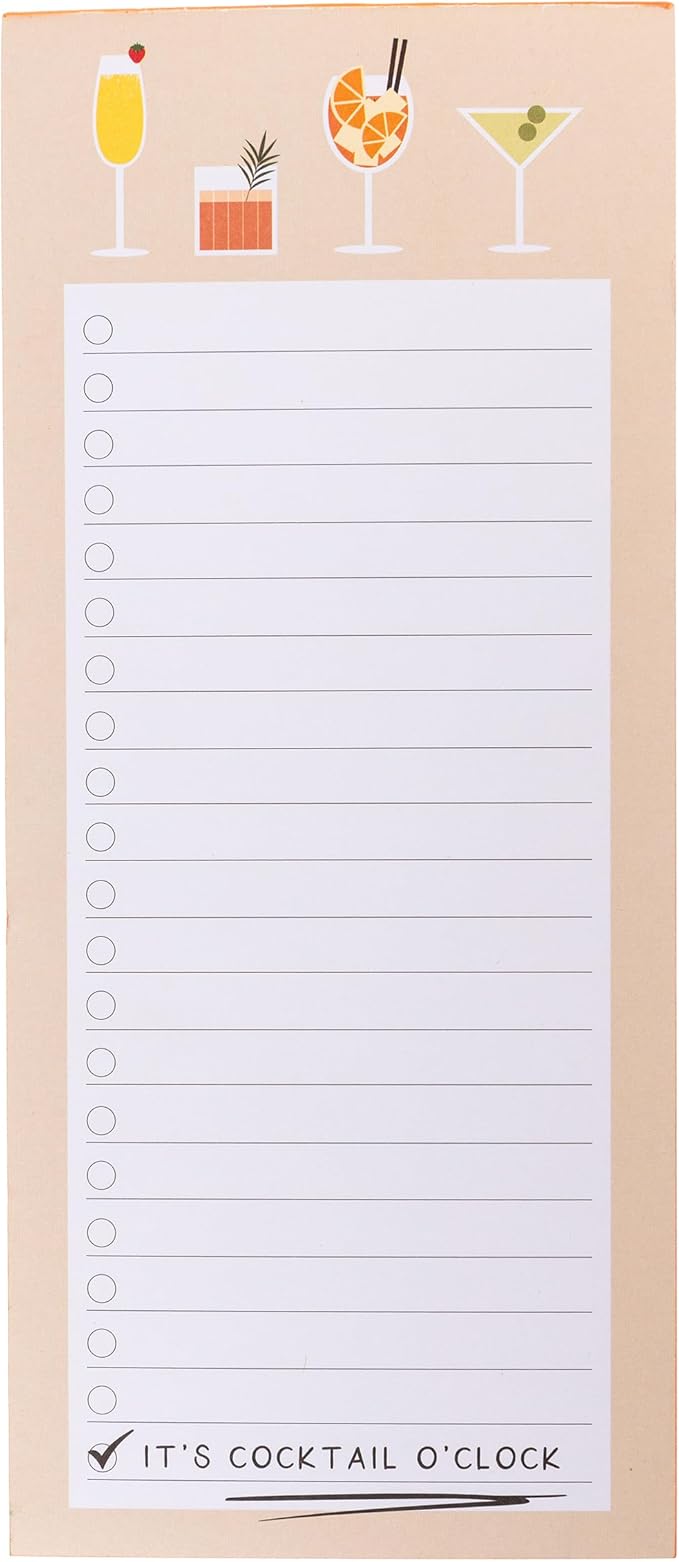 Graphique Cocktail o’clock Magnetic Notepad, 100 Tear-Away Sheets for Grocery, Shopping & To-Do Lists, Writing Pad for Fridge, Kitchen, Office