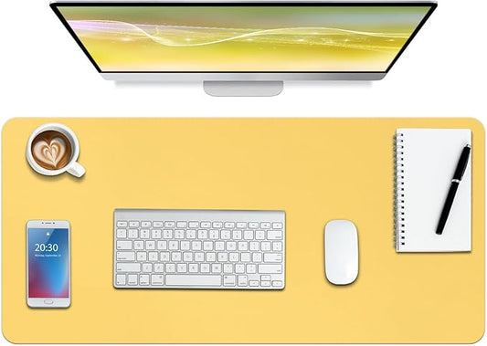 Boutilon Leather Desk Pad Protector,Non-Slip Mouse Pad,Laptop Desk Pad,Office Mouse Mat,Waterproof Leather Desk Blotter,Desk Writing Pad for Office and Home (L-Yellow,35"x 17")