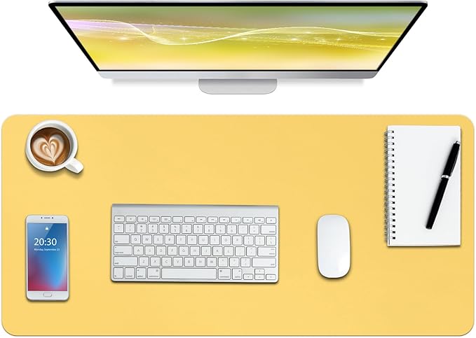 Boutilon Leather Desk Pad Protector,Non-Slip Mouse Pad,Laptop Desk Pad,Office Mouse Mat,Waterproof Leather Desk Blotter,Desk Writing Pad for Office and Home (XL-Yellow,35.4"x 15.7")