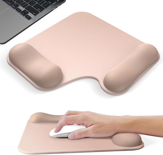 Ergonomic Mouse Pad with Gel Wrist Rest (1"& 1.2" Dual Height) - Mouse Pads Compact Mousepad Desk Mat Office, Gaming & Carpal Tunnel Relief | Non-Slip Rubber Base| Light Coffee Color