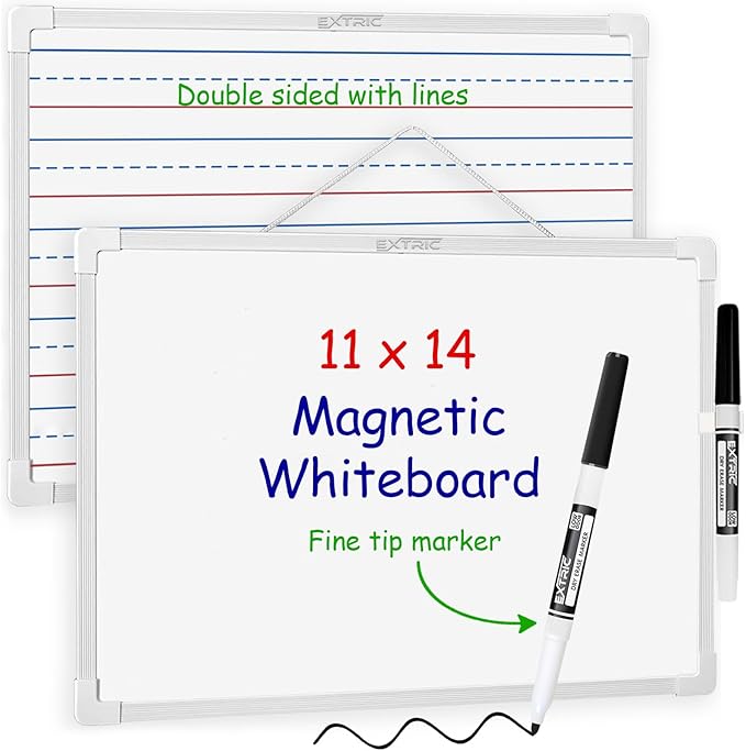 Dry Erase Board and Marker 11X14 Magnetic Mini White Boards, Double Sided Small White Boards Dry Erase Board with Lines Ruled and Blank for Kids