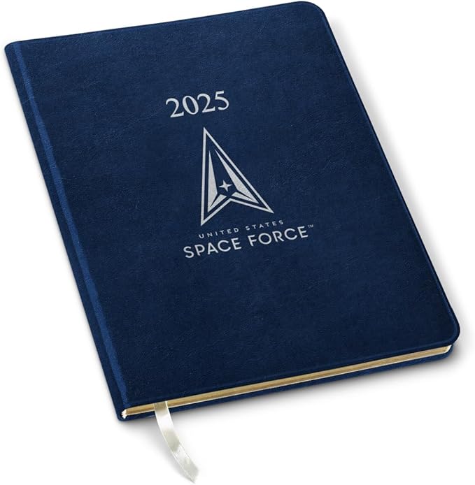Gallery Leather Large Weekly Monthly Planner 2025, Elegantly Bound Calendar Planner and Notebook with Stylish Gold-Gilded Page Edges, 12 Months - Acadia Navy - US Space Force - 9.75 x 7.5 "