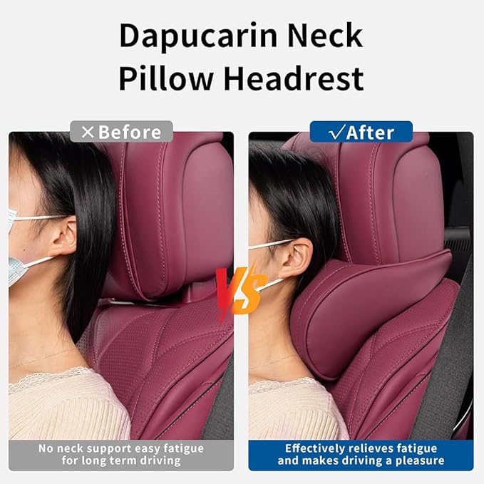 Car Headrest Memory Foam Neck Pillow for Driving with Leather Cover Soft Comfortable Seat Head Pillow Cushion for Most Cars SUV Sedan Home Office Red (1PC)