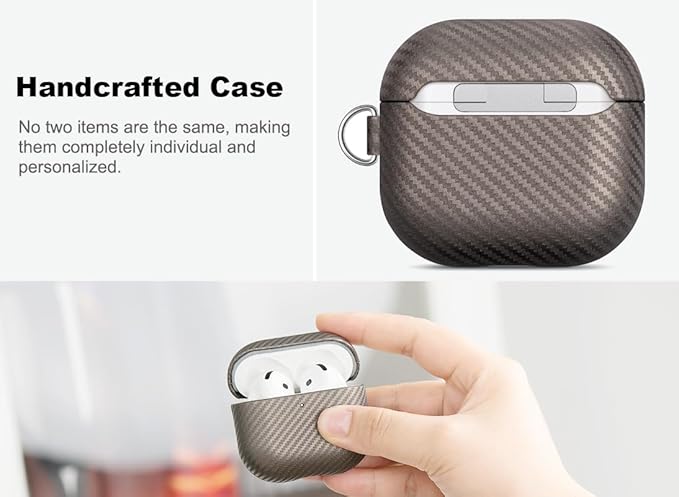 Leather Case - for AirPods 4th Generation Case Cover with Keychain - Selected Skin-Friendly Leather, Carbon Fibre Texture, Handmade Drop Protective Hard Cover for AirPods 4 - Desert Titanium