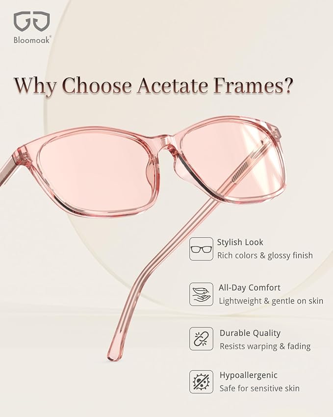 Bloomoak Rose Migraine Glasses, FL- Flex Light Sensitivity Relief Glasses for Fluorescent LED Glare,Photophobia, Eye Strain