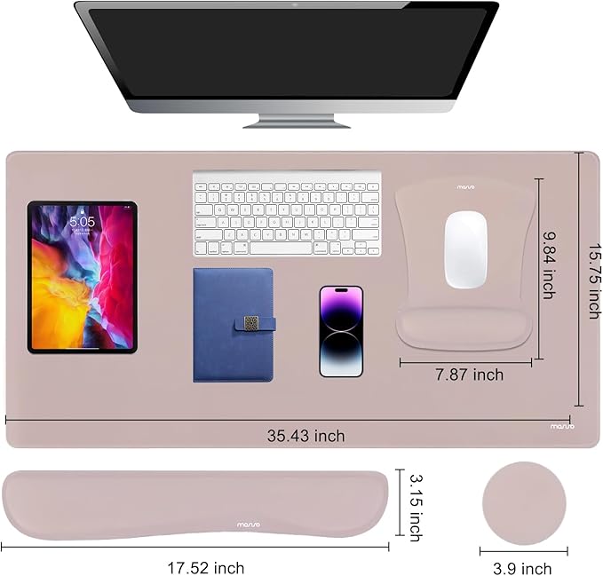 MOSISO Keyboard Mouse Pad Set, Large Gaming Mousepad&Keyboard Wrist Rest&Mouse Wrist Rest&Coaster, Ergonomic Non-Slip Mousepad&Easy Typing Cushion with Memory Foam for Home Office, Taupe Brown