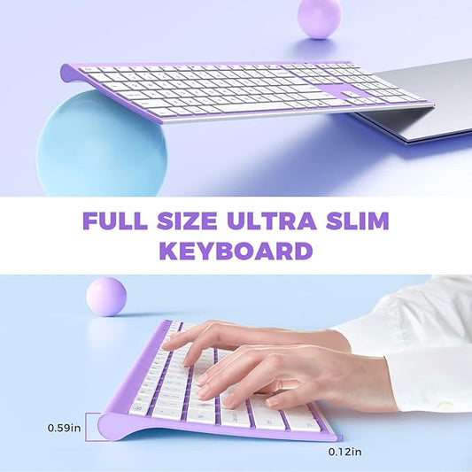 Wireless Keyboard and Mouse, Vssoplor 2.4GHz Rechargeable Compact Quiet Full-Size Keyboard and Mouse Combo with Nano USB Receiver for Windows, Laptop, PC, Notebook-Lavender Purple