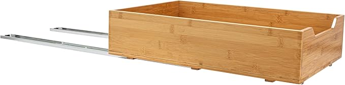Household Essentials Glidez Bamboo and Steel 1-Tier Pull-Out/Slide-Out Storage Organizer, 14" Wide, Natural