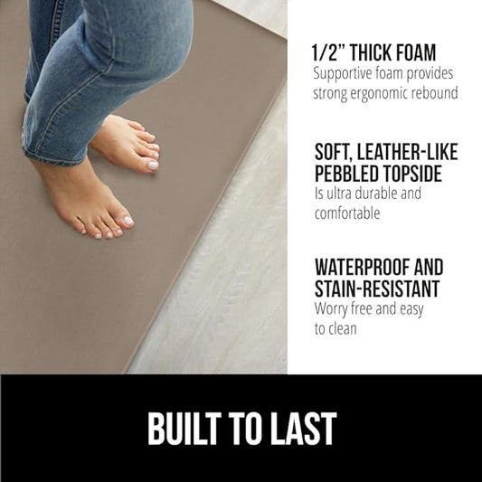 GORILLA GRIP 2 Pack Comfortable Cushioned Kitchen Mats for Floor, 17x29 + 17x59, Waterproof and Stain Resistant, 1/2 Inch Thick Soft Ergonomic Standing Desk Anti Fatigue Mat, Foam Supports Feet, Beige