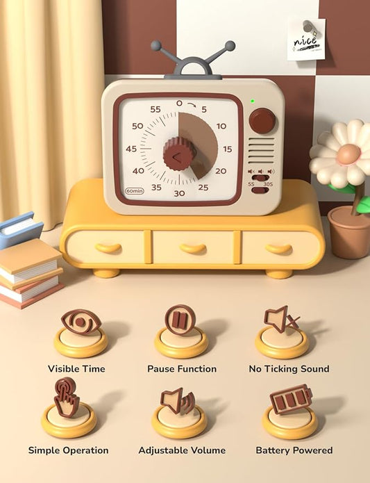 LIORQUE Visual Timer for Kids, 60-Minute Countdown Timers for Classroom Office Kitchen with Silent Operation, Kids Timer for Teaching with Cute Design