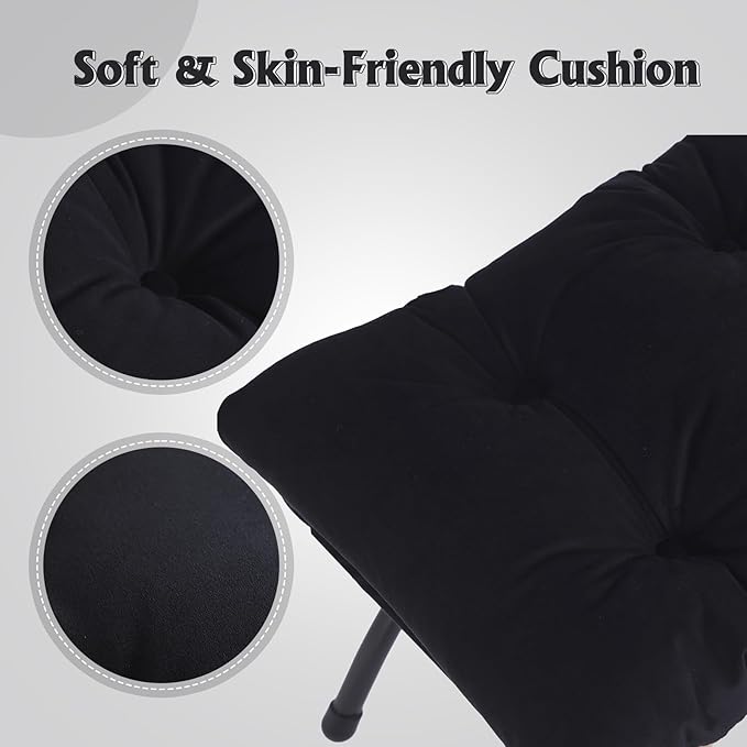 Welnow Folding Foot Stool, Upholstered Small Accent Ottoman with Detachable Thick Cotton Cushion Padded Sofa Stool and Metal Frame for Lazy Chair, Living Room, Bedroom, Black