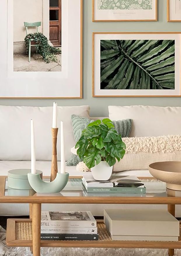 Fake Plants Small Artificial Plants Indoor Set of 2 Faux Plants with Pots Realistic Monstera Fake Potted Plants Artificial Decor for Home Bedroom Aesthetic Bathroom Shelf Living Room Office Table